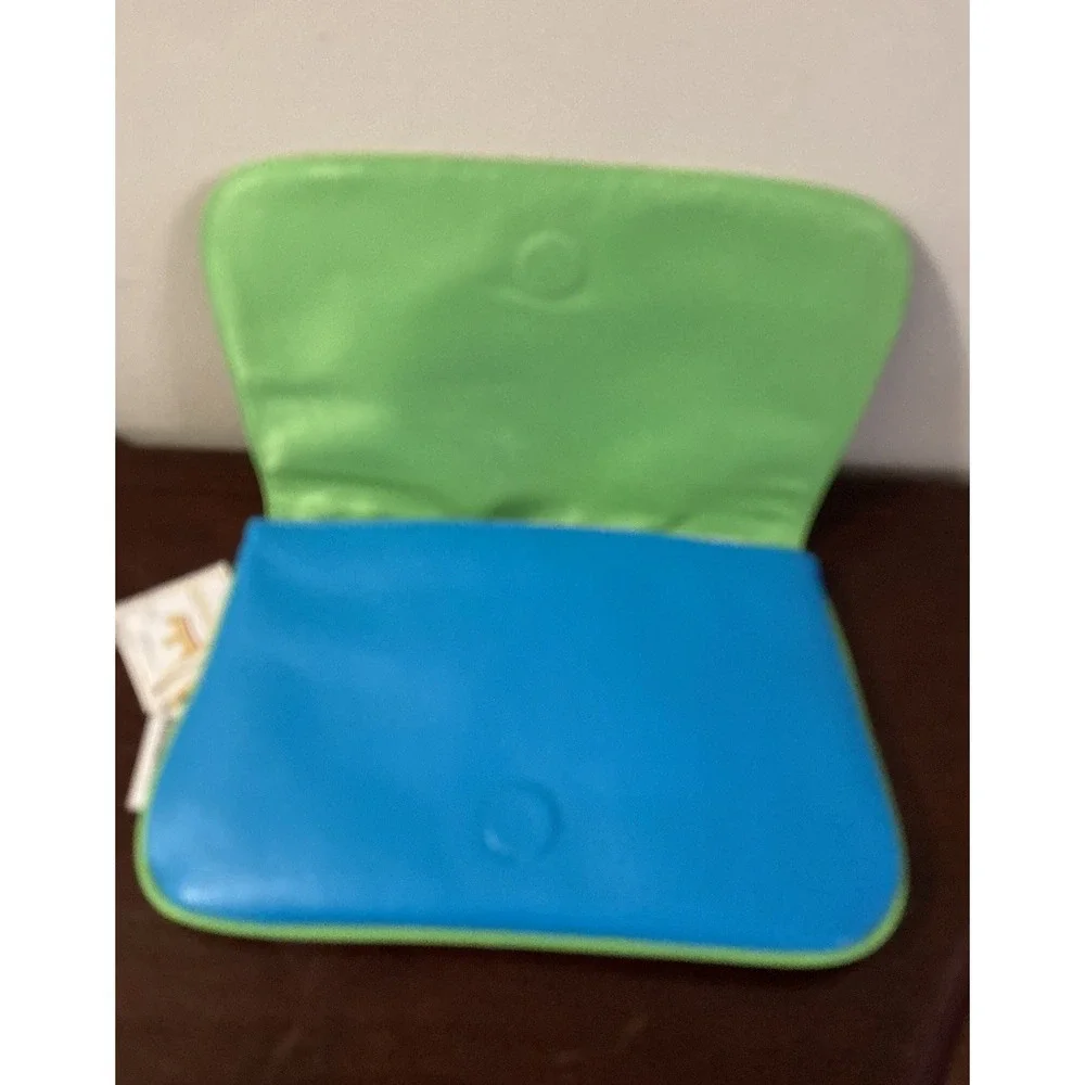 Baekgaard Genuine‎ Leather Gathered Clutch Bag Cotton Candy Blue Lime NWT - Picture 10 of 11